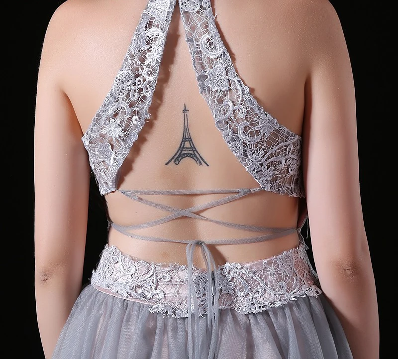 Silver Homecoming Dresses A-line Haler Short Mini Tulle Lace Open Back Elegant Cocktail | Свадьбы и торжества