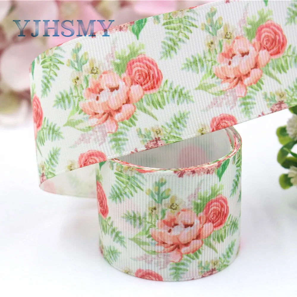 YJHSMY I-19221-382 38 мм 10 ярдов Цветок термопечать ленты grosgrain Бант колпачок DIY аксессуары