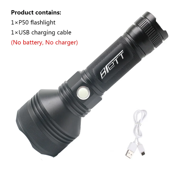 No battery mode Светодиодный фонарик cree xhp70 xhp50 с подзарядкой от usb, 26650 аккумулятор, мощный светодиодный фонарь для охоты, приключений, ночных прогулок - Испускаемый цвет: No battery mode