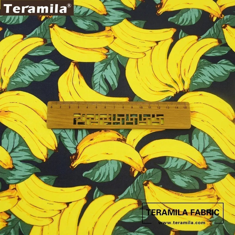 Хлопок teramila, поплин, ткань высокого качества, стеганая одежда, темно-синяя ткань, лоскутное платье, ремесло, с принтом бананов, дизайн см
