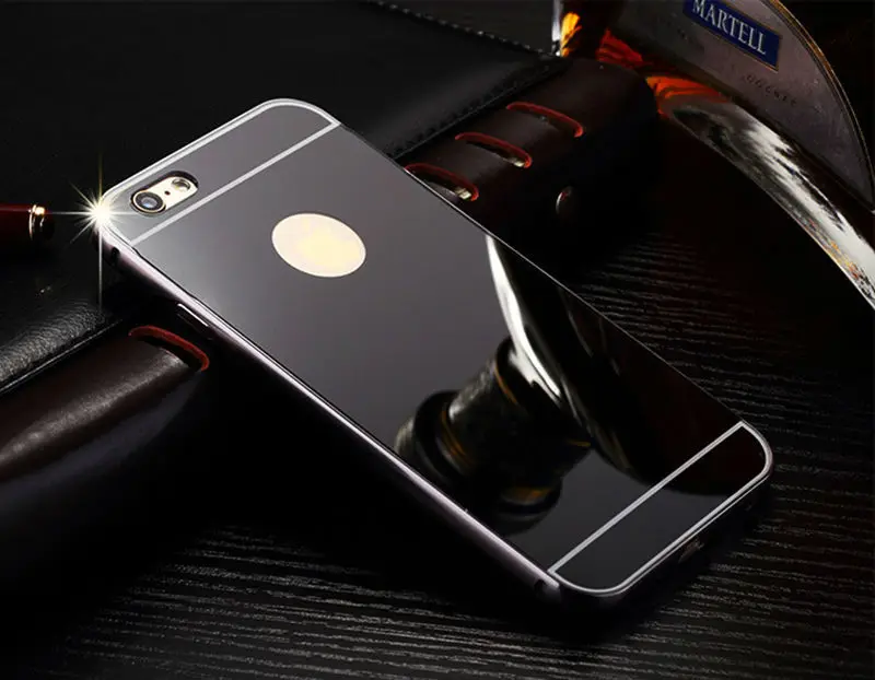 Black 6& 6 Plus зеркальный чехол Роскошный мобильный телефон чехол для iPhone 7 7 Plus металлический чехол рамка чехол подходит для iPhone 5& 5 s& SE - Цвет: Black