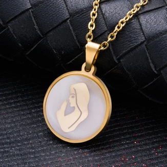 2 WANDO религиозная, христианская Амулет из нержавеющей стали 9style Virgin Mary круглая ракушка Кристалл Святого духов кулон ожерелье jewelryP74 - Окраска металла: 2