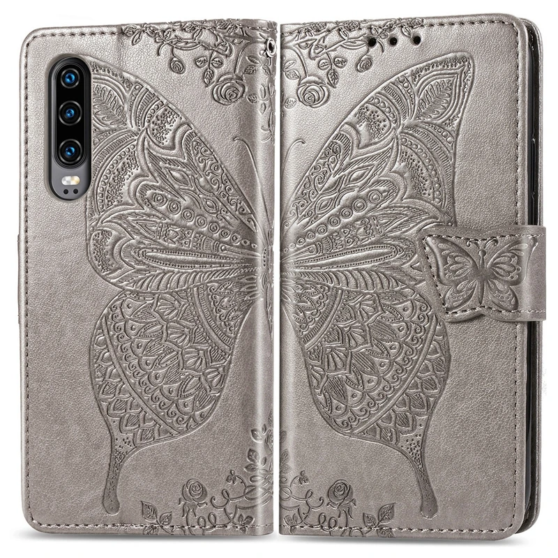 Кожаный чехол-книжка с 3D изображением бабочки для Huawei P30 Pro зеркальный чехол