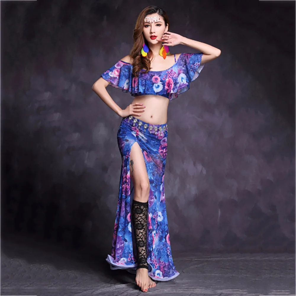 Профессиональный костюм для Танцев Живота дам Новый дизайн синий Цвет юбка с