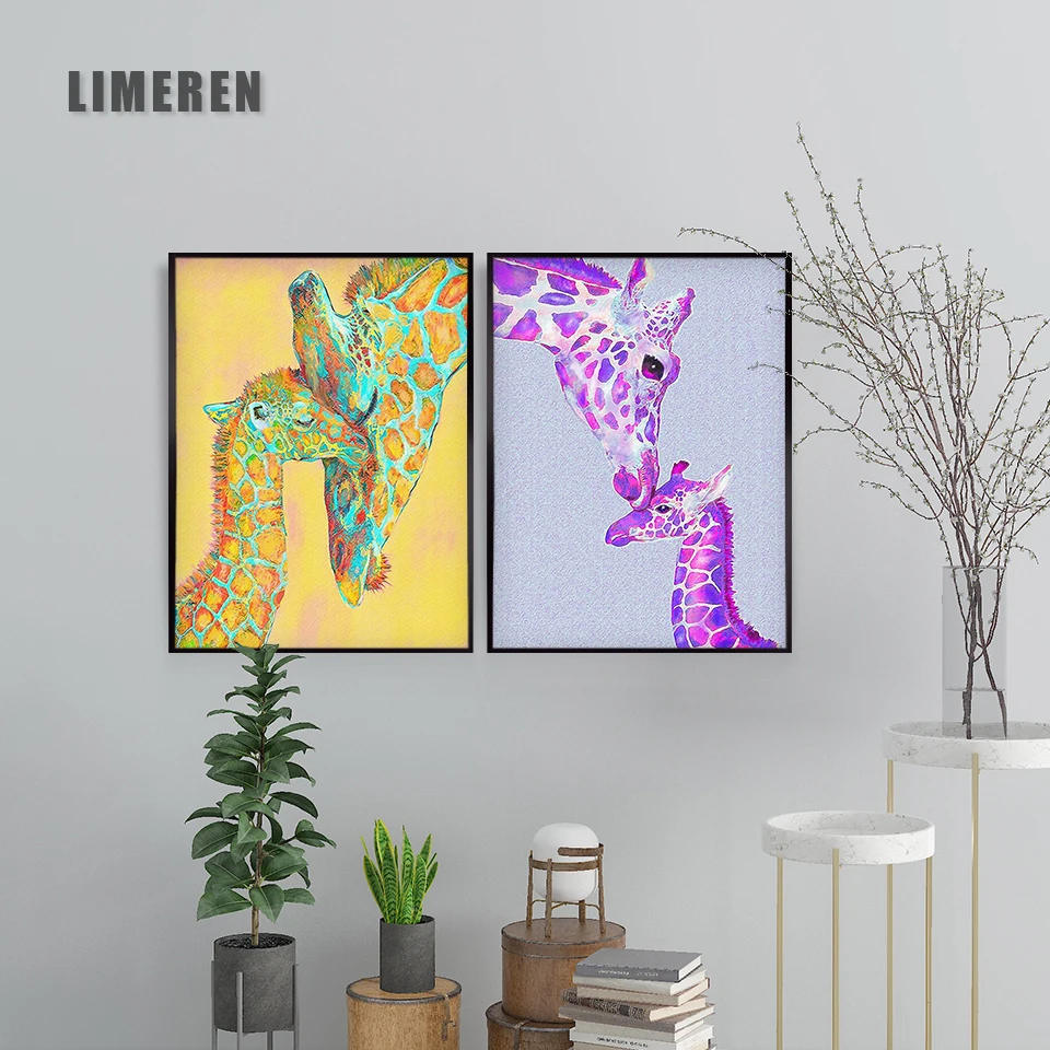 Сафари искусство на стену розовый желтый жираф Художественная печать постер
