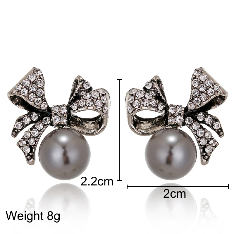 YAOLOGE Unique Inlaid Rhinestone Bow Stud Earrings Imitation pearls Trendy Jewelry Wedding Party For Women Gifts E1568 | Украшения и