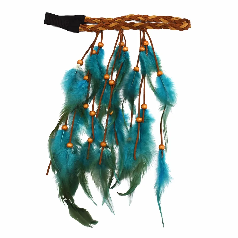Gypsy турецкий Boho фестиваль повязки для женщин индийские аксессуары для волос хиппи вечерние Глава Сеть Перья для волос бижутерия для декорирования