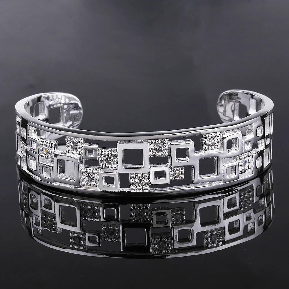Высокое качество покрытием Серебряный квадрат Кристалл женские браслеты