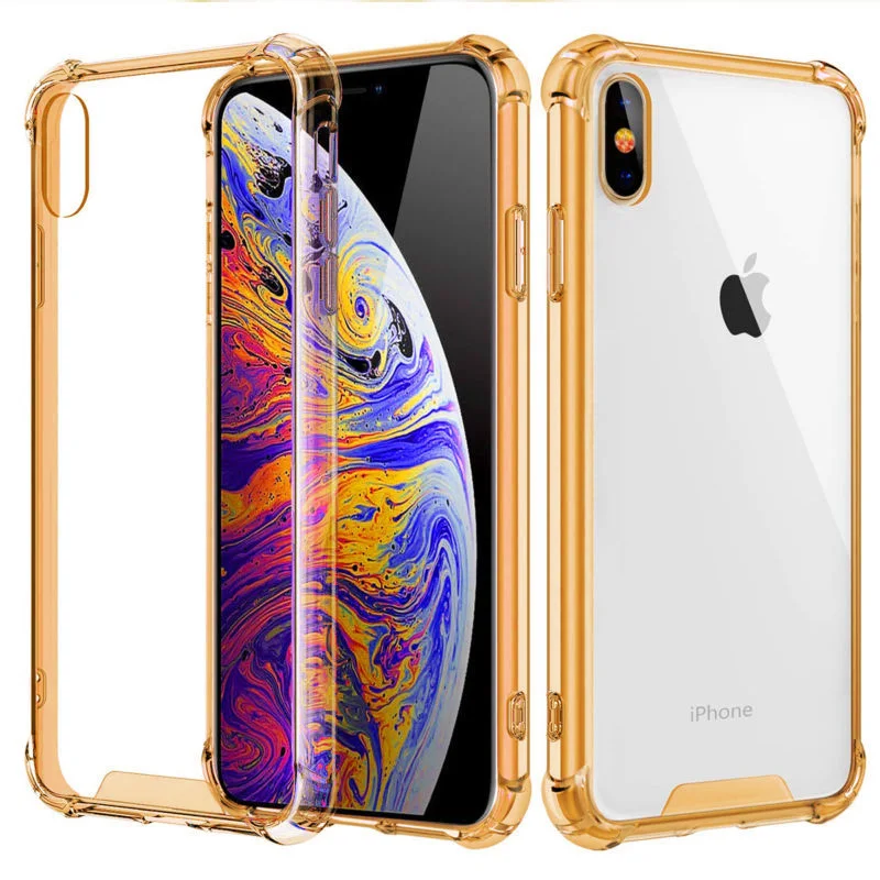 gold Противоударный бампер, прозрачный защитный чехол для телефона для iPhone 11 X XS XR XS Max 8 7 6 6S Plus, Прозрачная силиконовая задняя крышка - Цвет: gold