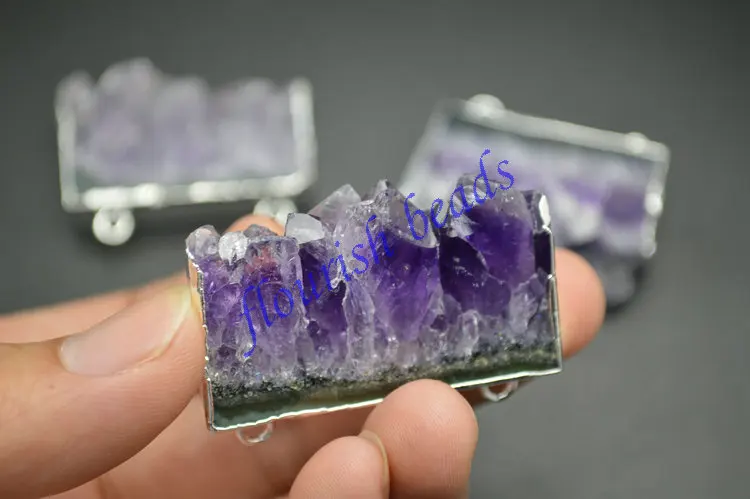 High Quality Natural Druzy Amethyst Square Slice Two Loops Pendants Fashion Jewelry Supplies | Украшения и аксессуары