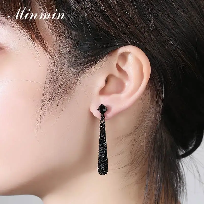 Minmin 2019 черные стразы каплевидные маленькие серьги для женщин милые длинные