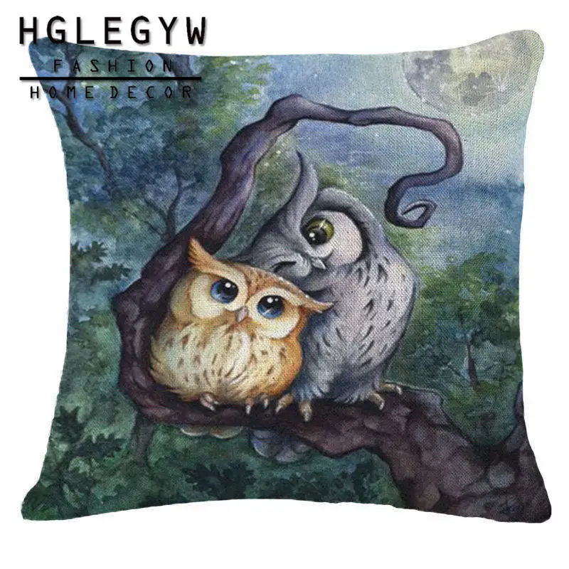 HGLEGYW 18'' Owl Pillow Case Throw Pillowcase Cotton Linen Printed Pillow Covers For Office Home - Цвет: 5
