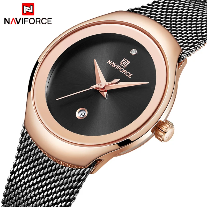 Часы NAVIFORCE элегантные женские кварцевые часы из нержавеющей стали с сетчатым