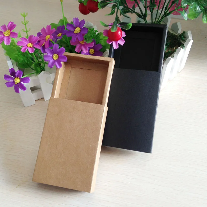 50pcslot free shipping gift box retail black kraft paper drawer box gift craft power bank packaging cardboard boxes free global shipping