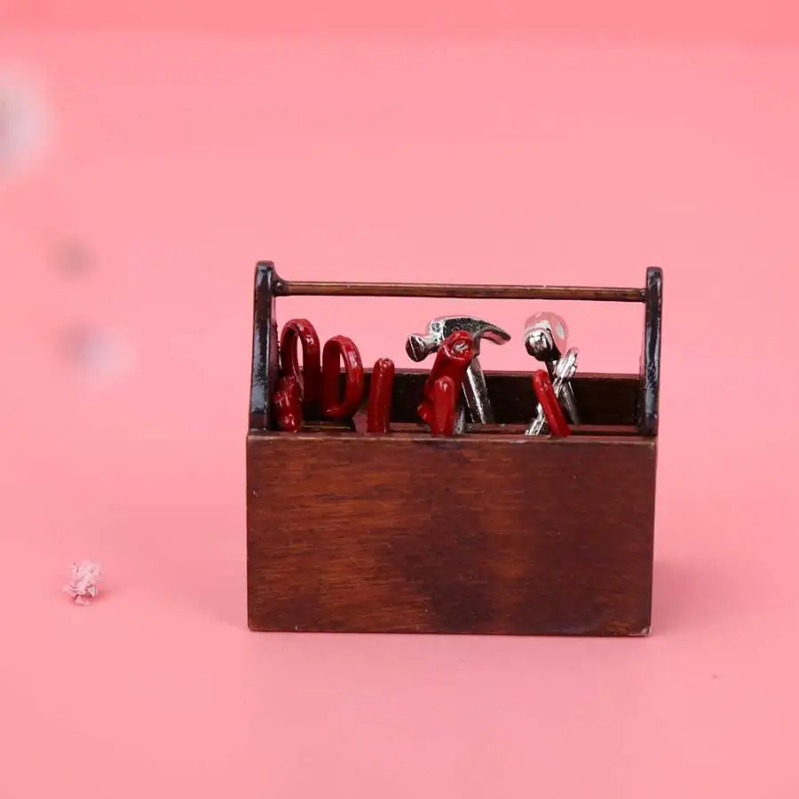1/12 8pcs Doll House Accessory Miniature Tool Box Set Toolbox Model oll House Plastic Tool Box for baby gift