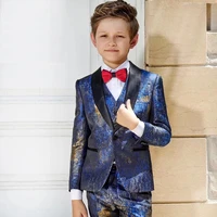 shinny blue one buttons boy suits notch lapel children costume wedding party tuxedos boys blazer jacketpant