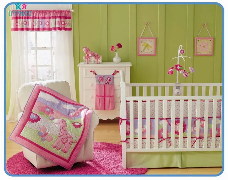 7pcs sets Детская кровать бампер из хлопка, мягкая дышащая простыня и пододеяльник для маленьких девочек, постельное белье, Розовая вышивка детское постельное белье с рисунком - Цвет: 7pcs sets