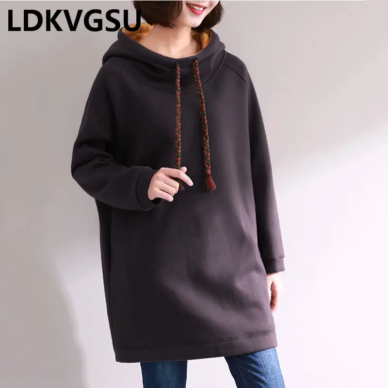 Женский Длинный пуловер с капюшоном повседневное свободное толстое пальто