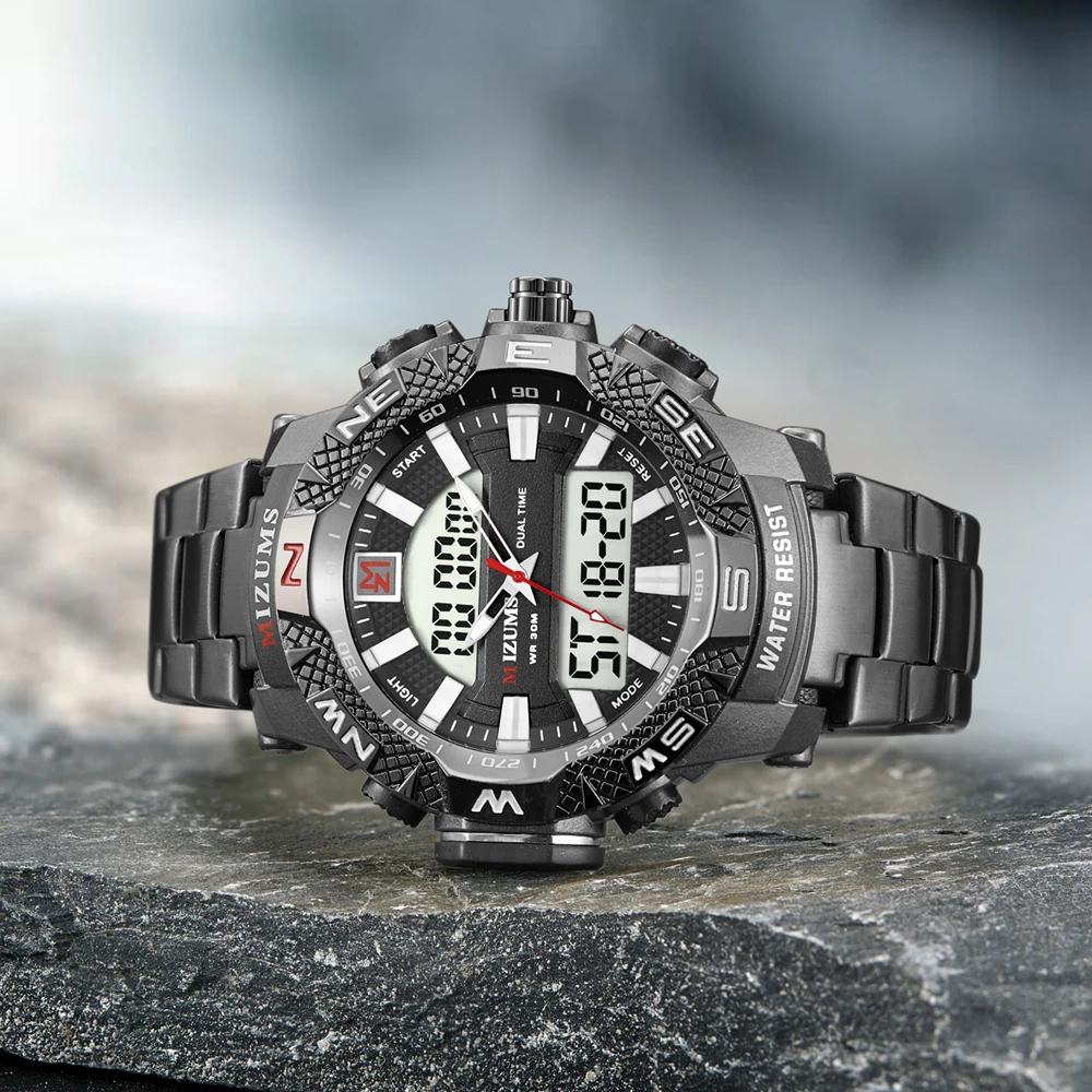 Часы мужские кварцевые светодиодсветодиодный аналоговые из нержавеющей