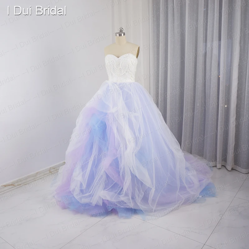 Красочные свадебные платья фиолетовый розовый синий тюль слои жемчужные бусины