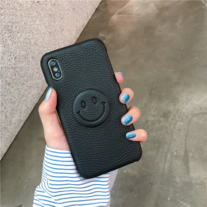 GlamPhoneCase PU Leather Phone Case For iPhone XS Max XR X 8 7 6 6s Plus Cartoon 3D Smile Face Bag Cases Cover Shell |