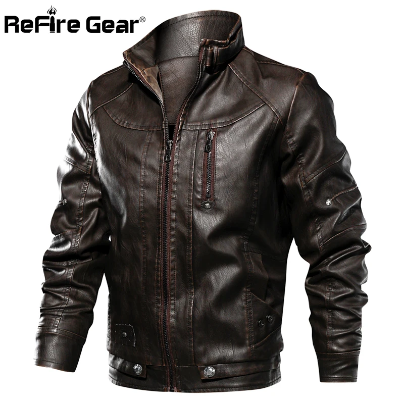 Refire gear мужская зимняя куртка из искусственной кожи осенние мотоциклетные байкерские кожаные куртки Casaul искусственная кожа военный летный бомбер пальто