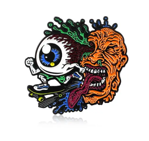 style4 Horror skull mask series brooch Geisha Facebook Skeleton finger Coffin ribbon Extended tongue Black cloak of white ghost badge - Окраска металла: style4