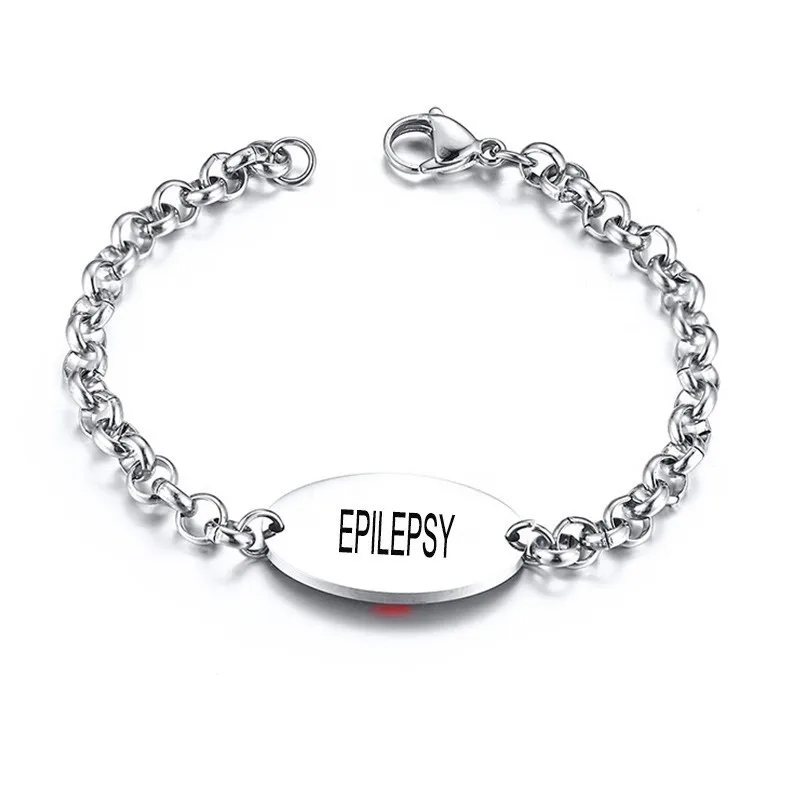 EPILEPSY Vnox, 1 тип, медицинские браслеты для диабета, для женщин и мужчин, гравировка, нержавеющая сталь, ID тег, кабельная цепочка, ювелирные изделия - Окраска металла: EPILEPSY
