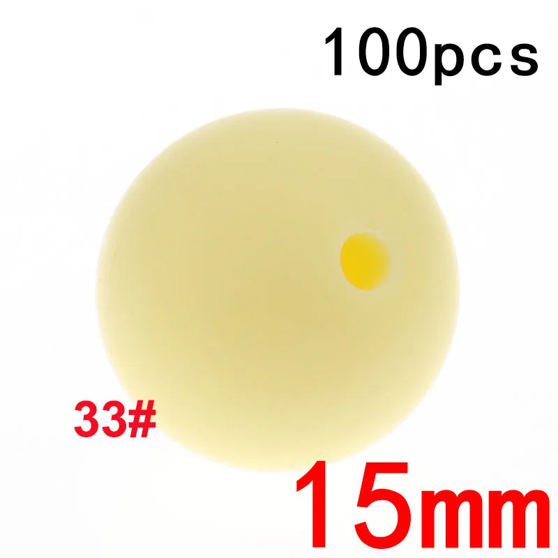33cream yellow Fkisbox 100PC силиконовый Прорезыватель Beads15MM шарики Силиконовые Прорезыватели для зубов бусины Diy прорезиненное Силиконовое ожерелье для прорезывания зубов бусина Bpa бесплатно для кормления ребенка - Цвет: 33cream yellow