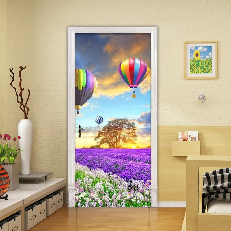 Romantic Hot Air Balloon Flower Sea Wall Door Sticker Living Room Bedroom Home Decor Paste PVC Self-Adhesive Wallpaper 3D Murals | Дом и сад