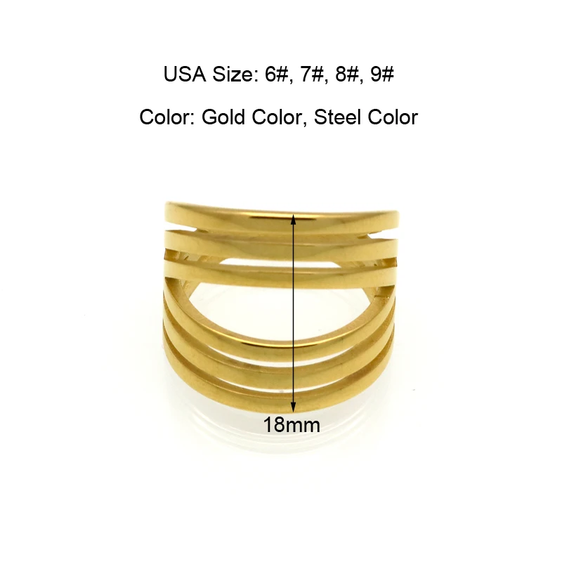 Женское кольцо из титановой стали золотистое в стиле панк с геометрическим