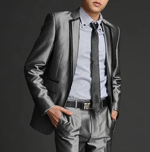 

2020 new arrival brand-clothing slim men suit set with pants trim mens suits wedding groom formal dress suit + pant black grey