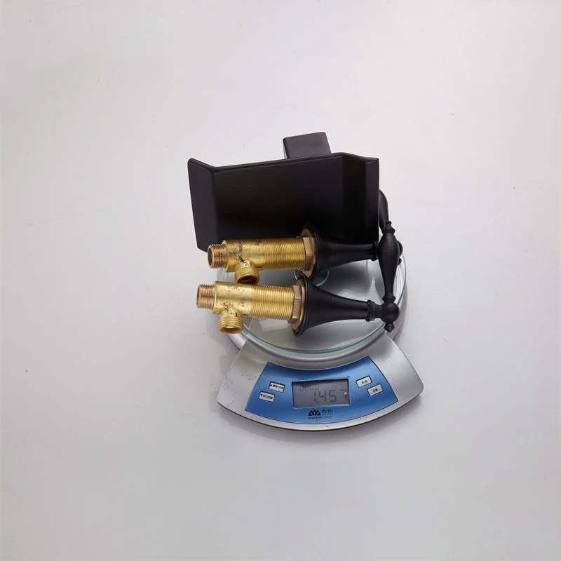 Newly 3 Piece Set Deck Mounted Brass Waterfall Style Black Bathroom Basin Faucet Hole Mixers WF0316 |