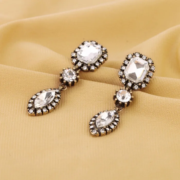 

Vintage Jewelry Bronze Plated Indian Style Retro Rhinestone Crystal Drop Earring Wedding Party Jewelry