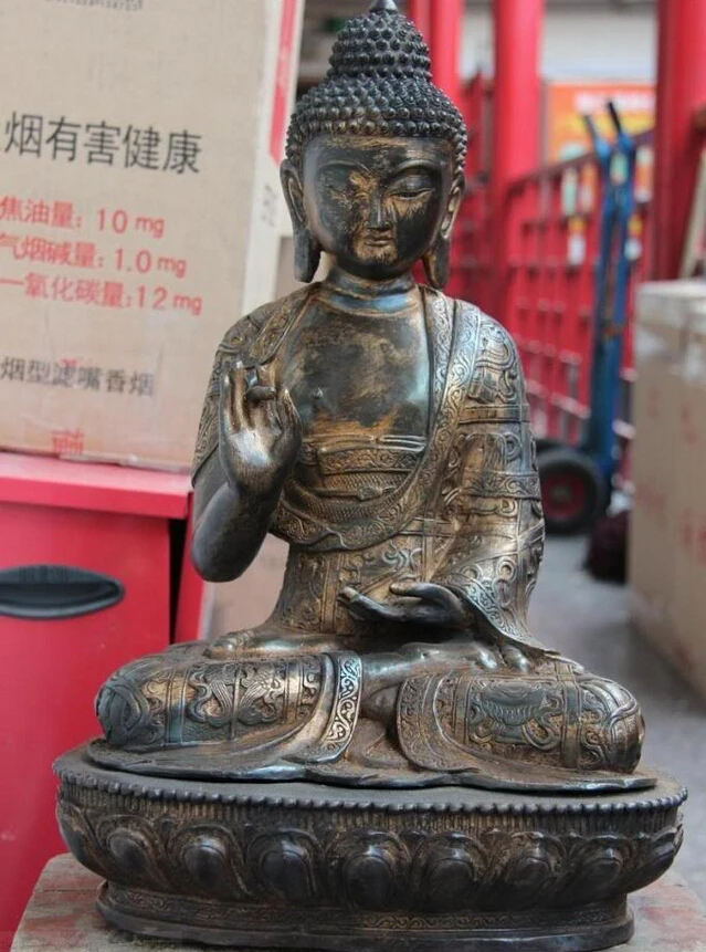 Коллекционный Бронзовый Статуя Льва S0416 18 медная Бронзовая статуя Тибета Будды