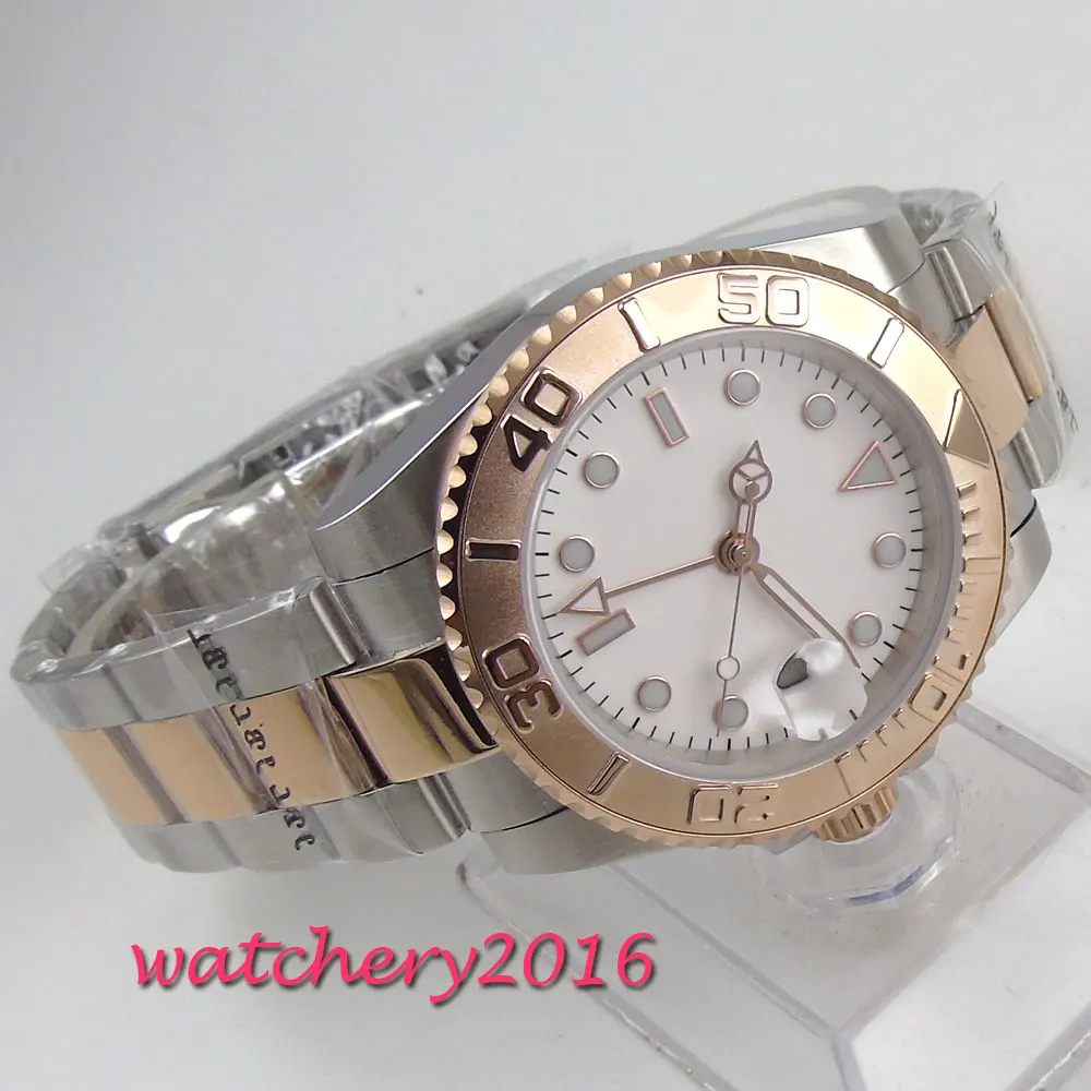 40 мм Bliger белый стерильный циферблат сапфировое стекло Дата вращающийся