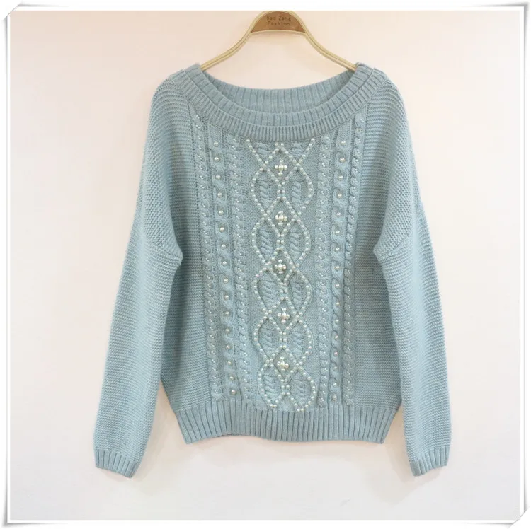 Зимний шерстяной и кашемировый вязаный костюм со стразами бисером свитер с