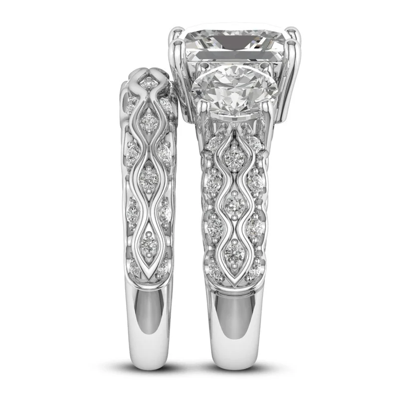 Его и ее пара колец обручальные ювелирные изделия из белого золота заполненное