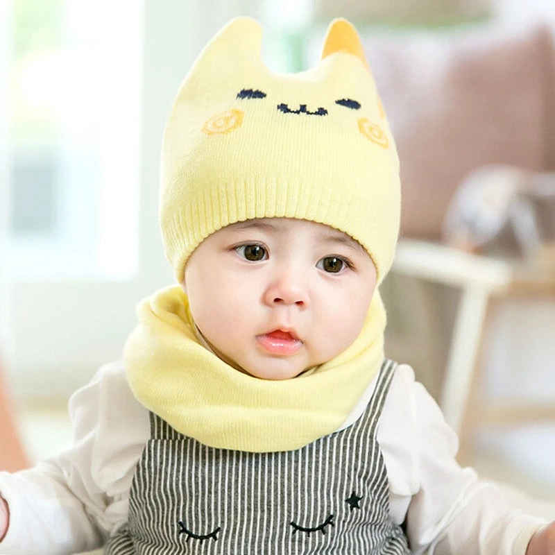 Комплект из 2 предметов детская вязаная шапка мягкая теплая Милая зимняя шапочка