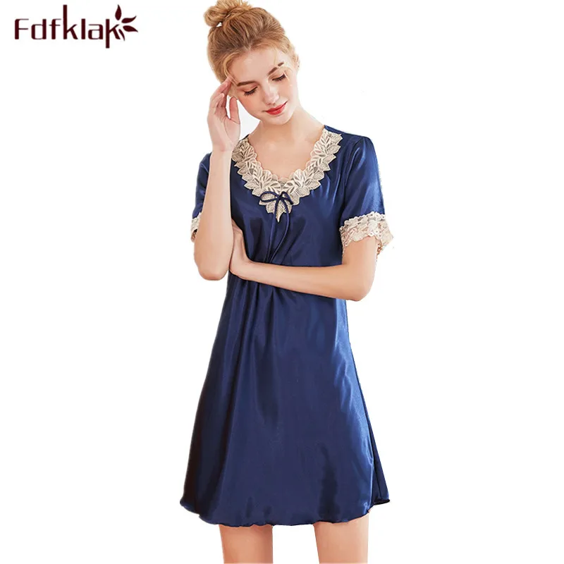 Женское ночное платье Fdfklak шелковое Короткое Ночное с коротким рукавом ночная