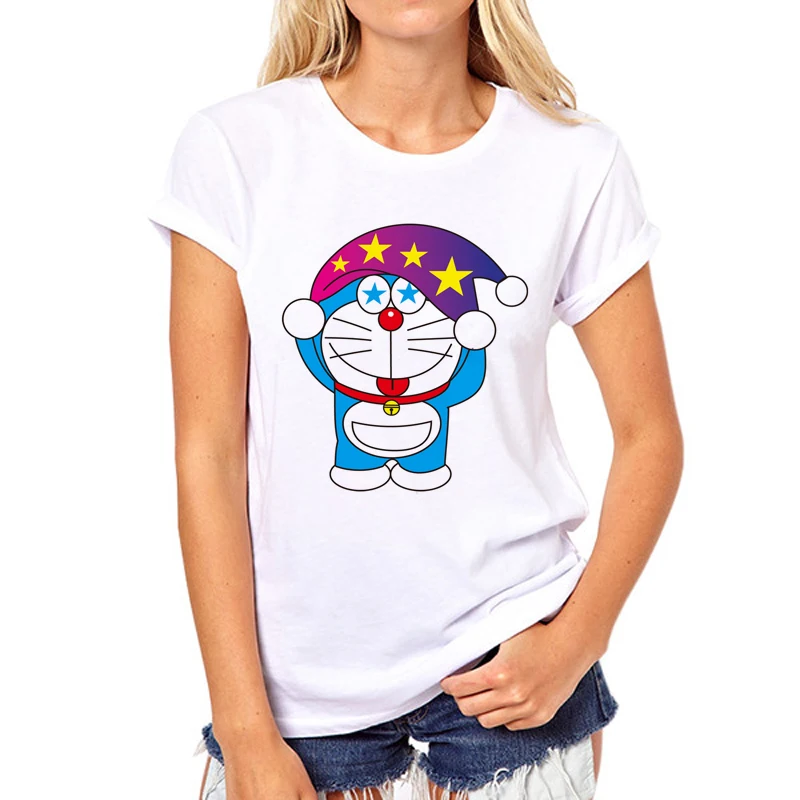 Новинка 2020 дешевые женские футболки милая одежда Doraemon для девушек топы с круглым