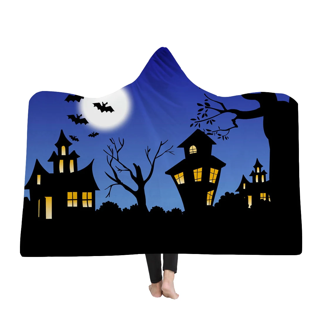 Ужас 3D с принтом зимние теплые носки полиэстер женские пледы плюша на меху капюшоном и застежкой одеяла для