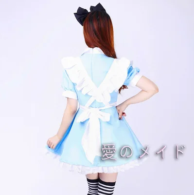 

Anime Alice in Wonderland Cosplay Costume for Women Kids Lolita Maid Dress Loaded Water Blue Role play costume for Halloween