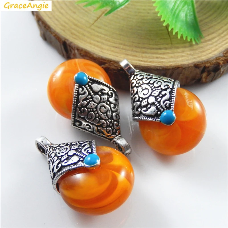 GraceAngie, 5 шт., винтажный стиль, серебристый цвет, сплав+ смола, подвеска, подвески, горячая Распродажа, ручная работа, фурнитура для серьги в тибетском стиле