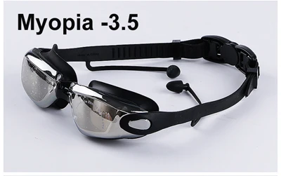 Myopia -3.5 Black Queshark профессиональные силиконовые очки для плавания для близорукости, противотуманные или прозрачные УФ очки для плавания с ушной затычкой для мужчин и женщин - Цвет: Myopia -3.5 Black