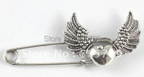 

Whole Sales 30PCS Tibetan silver heart wing Safety Pin Brooch A15546