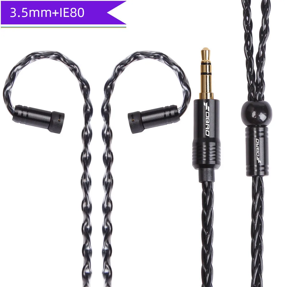 black 3.5mm IE80 FDBRO 8 core MMCX IE80 A2DC IM 2pin наушники кабель 2,5/3,5/4,4 мм с серебряным покрытием гарнитуры аудио провода LS50 LS70 LS200 LS30 - Цвет: black 3.5mm IE80