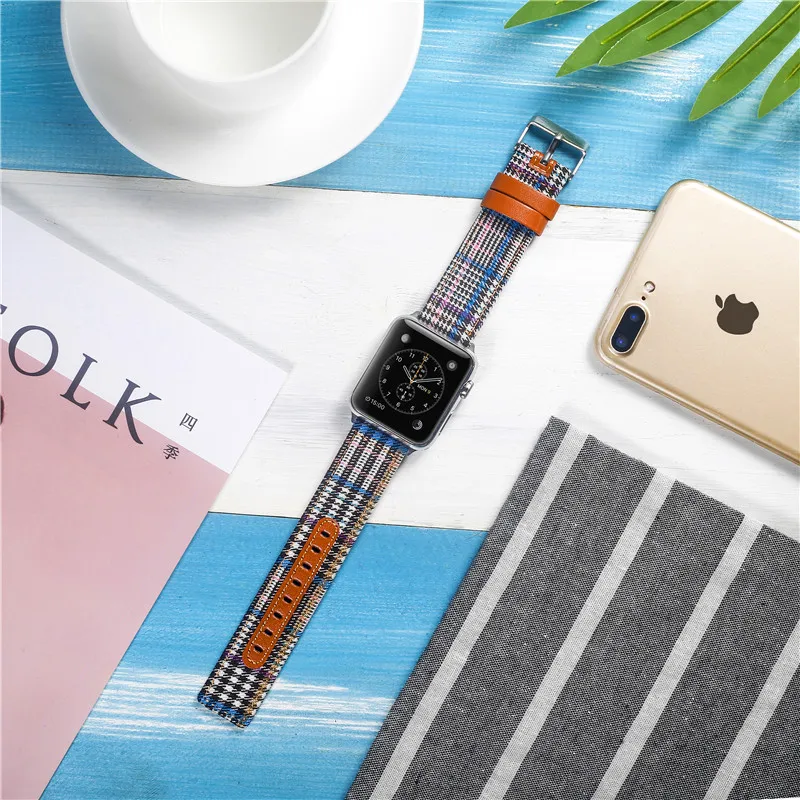 Многоцветный кожаные джинсовые часы ремешок для наручных часов Apple Watch 4/3/2/1 сменный переходник спортивный браслет для наручных часов Iwatch серии 38/42/40/44 мм