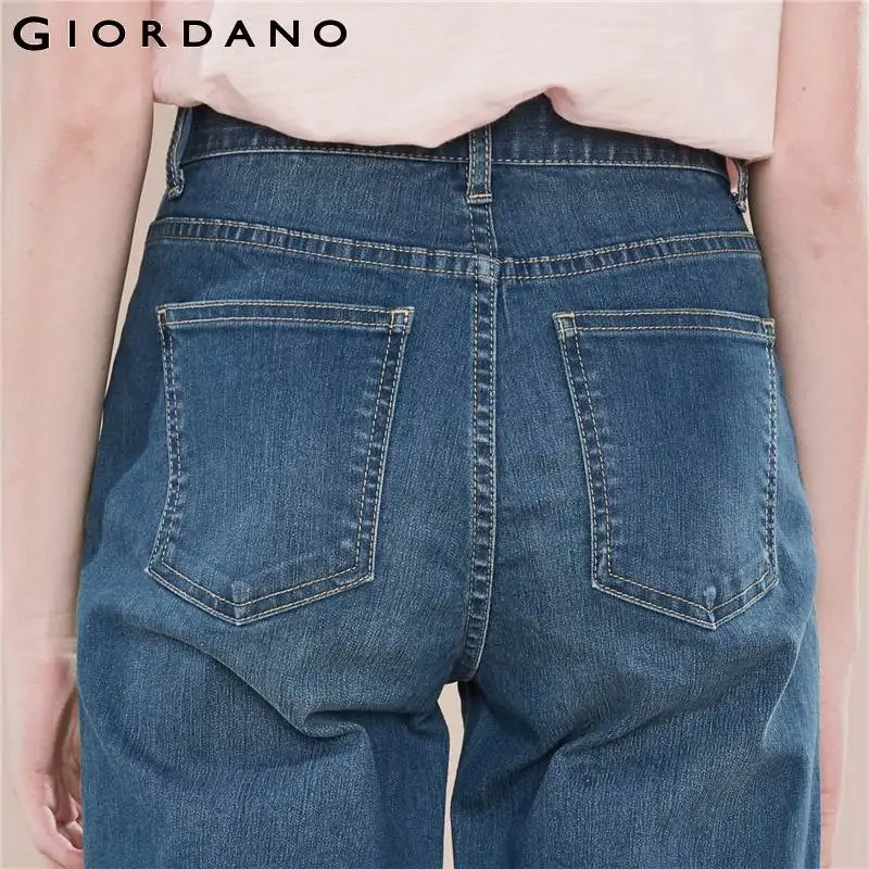Giordano женские джинсовые брюки необработанный край Длина по щиколотку Широкие