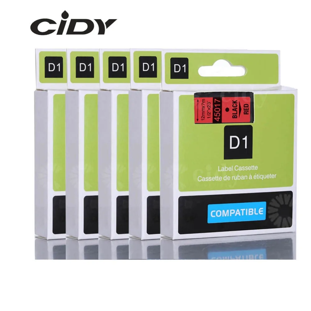 Cidy 5 шт. совместимый с Dymo Labelmanager 12 мм D1 черный на красном 45017 этикетке Ленточные
